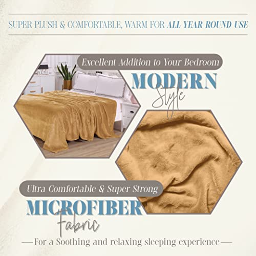 Elegant Comfort Luxury Velvety Feel Blanket, All-Season Lightweight Blanket, Ultra Plush, Soft, Cozy-Fuzzy Flannel Fleece For Couch, Sofa, Bed, Travel, Solid Design, King/California King, Gold-Yellow #TOP4