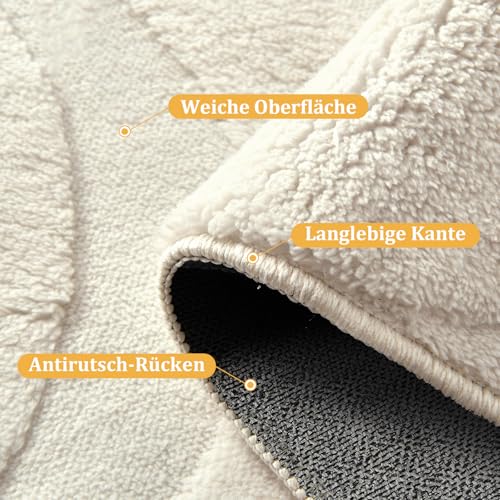 WONGS BEDDING Wohnzimmer Teppich Modern Waschbar 80x150cm, Creme Wellen – Ansicht 3