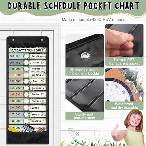 Daily-Schedule-Pocket-Chart-for-Classroom-131-Pockets-with-42-Designed-Schedule-Cards-Farmhouse-Greenery-Classroom-Kids-Daily-Schedule-Pocket-Chart-for-Home-Back-to-School-Classroom-Decorations Daily Schedule Pocket Chart for Classroom 131 Pockets with 42 Designed Schedule Cards Farmhouse Greenery Classroom Kids Daily Schedule Pocket Chart for Home Back to School Classroom Decorations