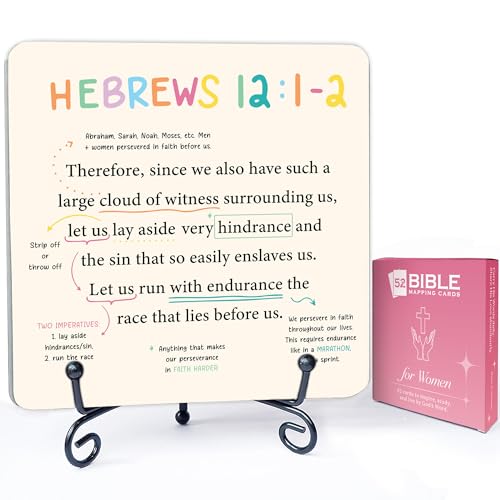 Scripture Cards with Bible Verses For Women - 52 Mapped Bible Verse Cards With Stand - Biblical Faith Based Christian Gifts For Women - Christian Desk Decor - Scripture Memory Card - Prayer Card