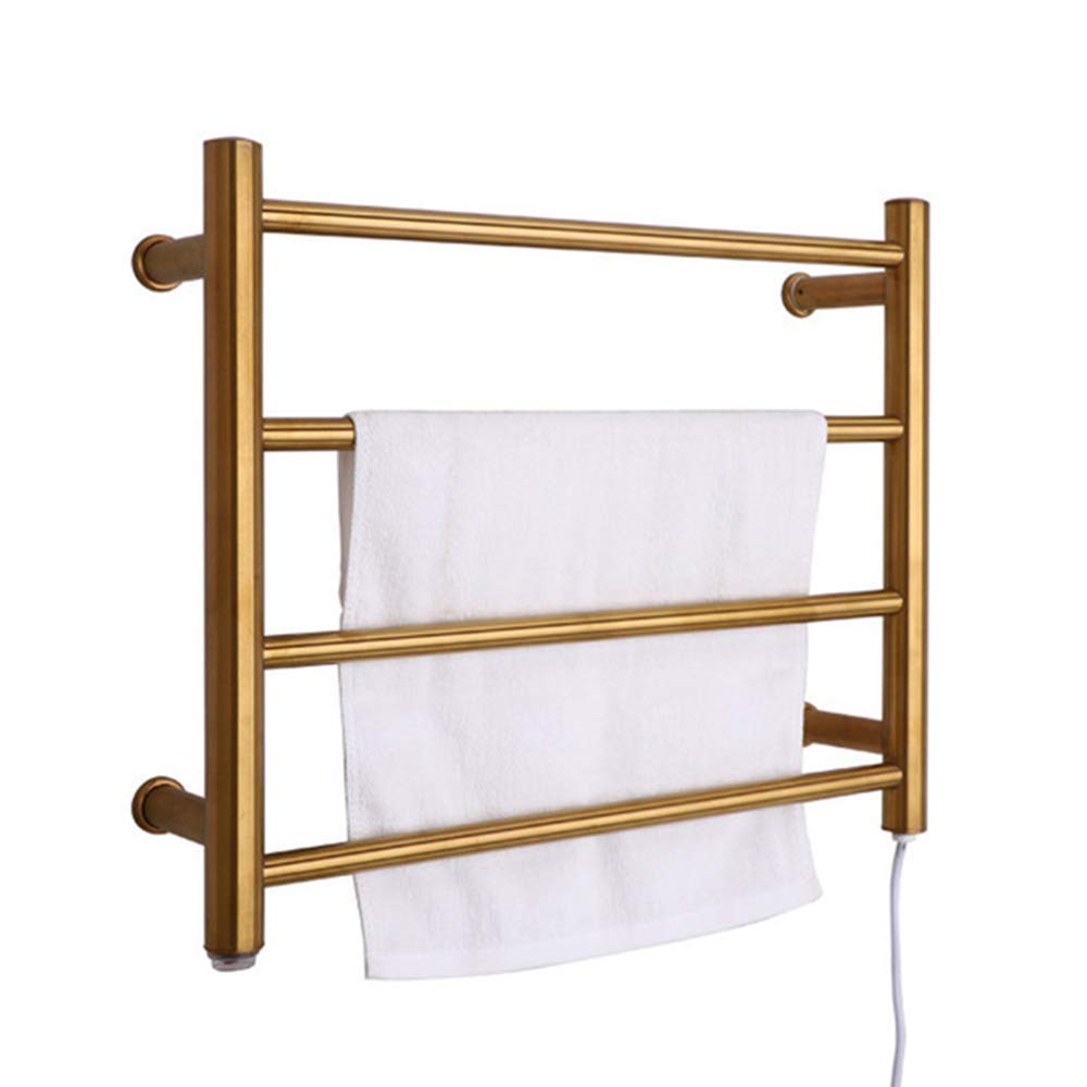 Toallero eléctrico, Calentador de Toallas, radiador para baño, Acero Inoxidable 304, con Opciones de cableado y enchufable, Dorado Cepillado, enchufable.