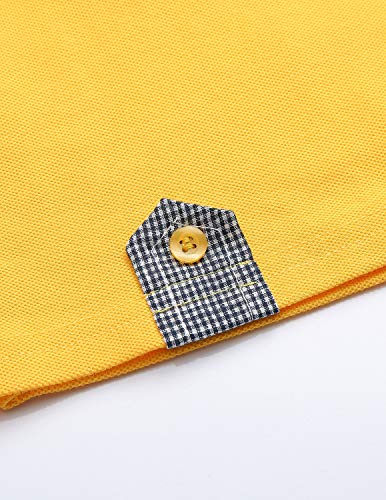 Ghyugr Men's Polo Shirts Short Sleeve Slim Fit Polo Casual Plaid Splice T-Shirts,Yellow,L #TOP4