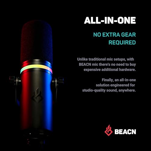 Miniatura 6 de BEACN Micrófono (oscuro) micrófono USB para transmisión de juegos, podcasting y creación de contenido con iluminación RGB, ecualizador integrado,