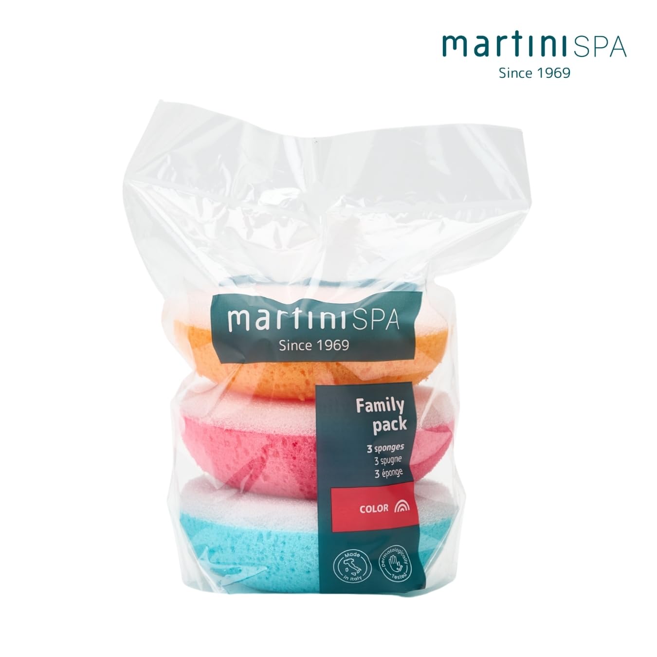 martini SPA - Massage Color - Okrągła gąbka z tonikiem, poliuretan, okrągły kształt, różne kolory, 41 g, 3 jednostki - Made in Italy -