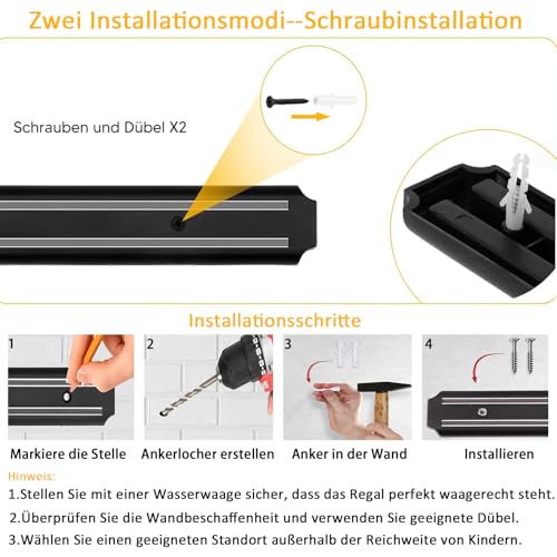 Barra magnetica con coltello, 55 cm, supporto magnetico per coltelli, in legno, per utensili e strumenti - immagine 4
