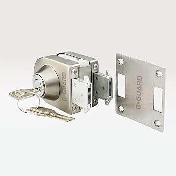 Bguard Glass Door Lock |Glass to wall No Need for Glass Cut Outs| No Drilling with 3 Computer Keys One Side Key One Side Knob with Strike Plate| Commercial Durable Lock for 10mm - 12mm Glass| Door Lock in Stainless Steel| Anti Theft System - Single Door Lock Grade 304 Satin Finish (BDL-03)