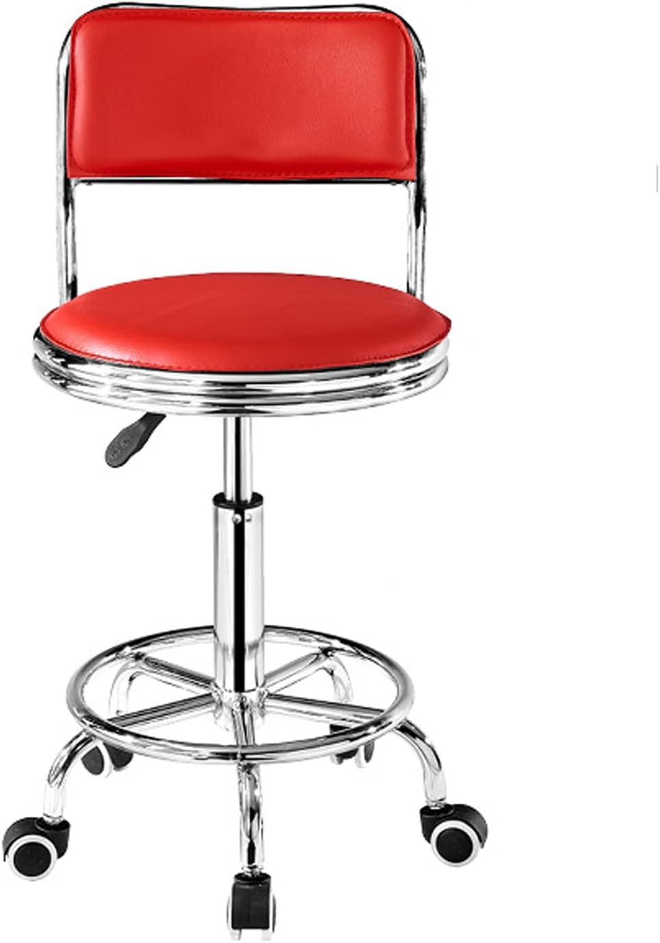 Heavy Duty Height Adjustable Rolling Stool 360° Rotating Drafting Chair with Backrest and Footrest Multi-Purpose Office Desk Rolling Swivel Salon for Barber Shop Nail Salon Office (Red) (Black )