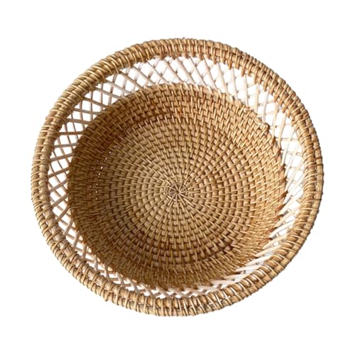 BRIGHTFUFU Handwoven Woven Bread Basket Round Rattan Serving Basket for Fruits Snacks and Decor Stylish Storage for Living Room and Dining Table