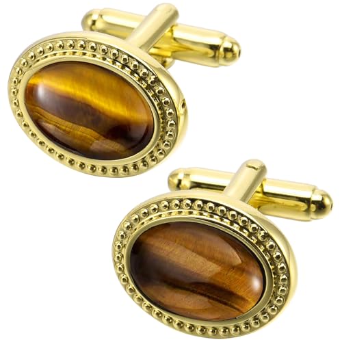 Manicón oval natural de ojo de tigre, dorado, unisex miniatura 3