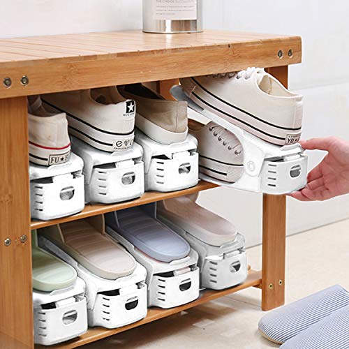 Shoe Slots Organizer, Adjustable Shoe Stacker Storage Space Saver, Double Deck Shoe Rack Holder for Closet Organization (20-Pack)(White)