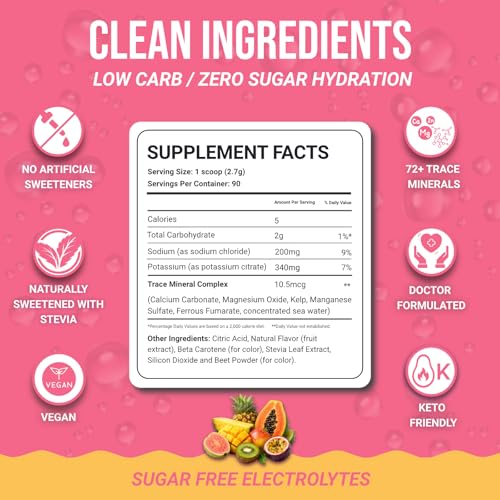 Image of Dr. Price's Electrolytes Powder Bulk - Tropical, 90 Servings | Sugar Free Hydration Drink Mix with 72+ Trace Minerals, Manganese | Keto Electrolytes | Vegan, Doctor-Formulated, Made in USA