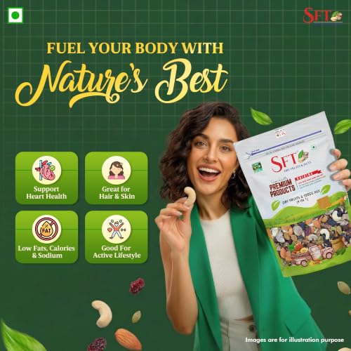 Image of SFT Premium Mixed Dry Fruits & Seeds (9 In 1) Pack 500Gm | Nutritious Snack with Almonds, Cashews, Diced Dates, Black Raisins, Green Raisins, Amla Candy, Cranberry, Pumpkin & Sunflower Seeds | Resealable Pack for Freshness