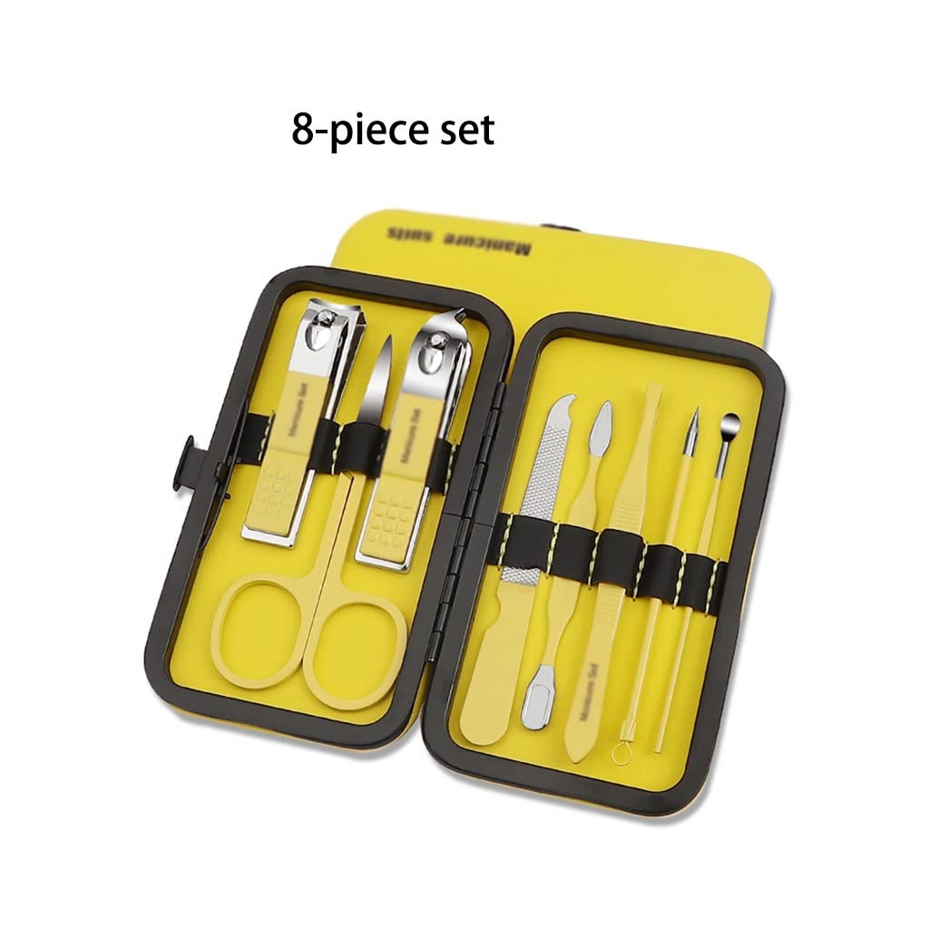 Juego de manicura, Juego de uñas, Kit de cortaúñas Pedicura profesional Kit de uñas de acero inoxidable Herramientas de belleza Kit de belleza Kit de manicura unisex (amarillo limón) (Color : Yellow-8