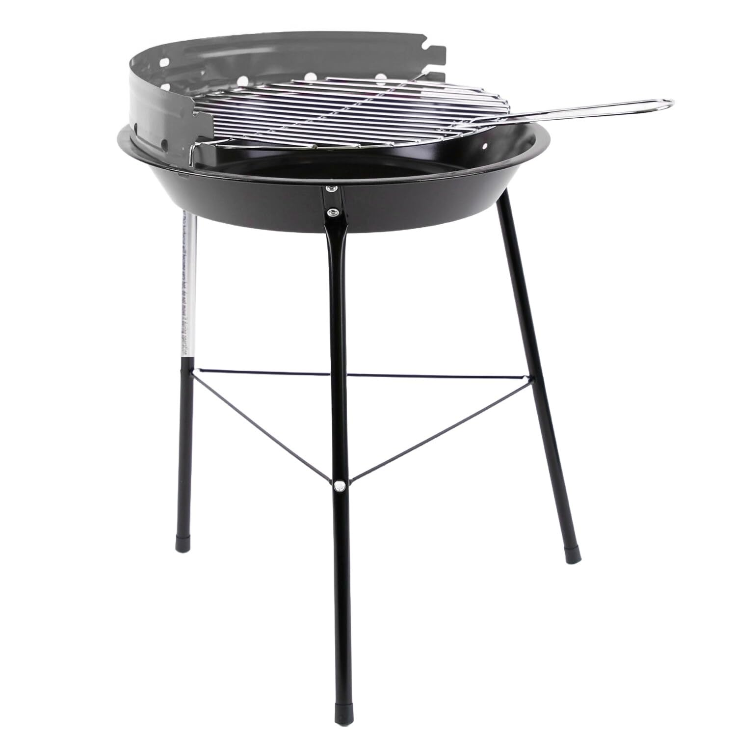 BBQ Holzkohle-Grill kleiner Rundgrill für 2 bis 3 PersonenSafety-Grill mitstabiler Stand und großer Kohlefläche Schwarz/
