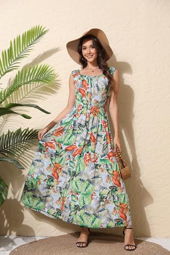 Image of OSTOO Women's 2026 Summer Boho Floral Print Tiered Casual Flowy Long Maxi Dress