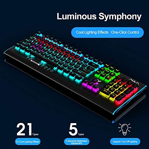 Aula F2099 Low Profile Mechanical Gaming Keyboard with Blue Switch, 21 RGB Backlit, Dedicated Volume/Lights Control, Ultra-Thin Keycaps, 104-Keys USB Wired Computer Keyboards