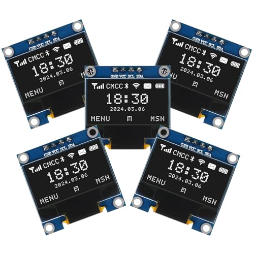 AITRIP 5PCS 0.96 Inch OLED I2C IIC Display Module 12864 128x64 Pixel SSD1306 Mini Self-Luminous OLED Screen Board Compatible with Arduino Raspberry Pi (White)