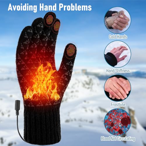 Lomffy USB Beheizte Handschuhe Fäustlinge für Herren Damen, Heiz-Handschuhe Vollfinger Beheizte Beheizbare Handschuhes Beidseitige Beheizung Winterhandschuhe Handwärmer für Radfahren Ski Bergsteigen