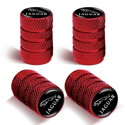 4Pcs Automobile Tire Valve Stem Covers, Corrosion-Resistant Tire Suitablefor Jaguar I-PAC F-PAC E-PAC XEL XFL XJ XF Series Vehicles and Other Motor Vehicles Tire Valve Cap Covers Red