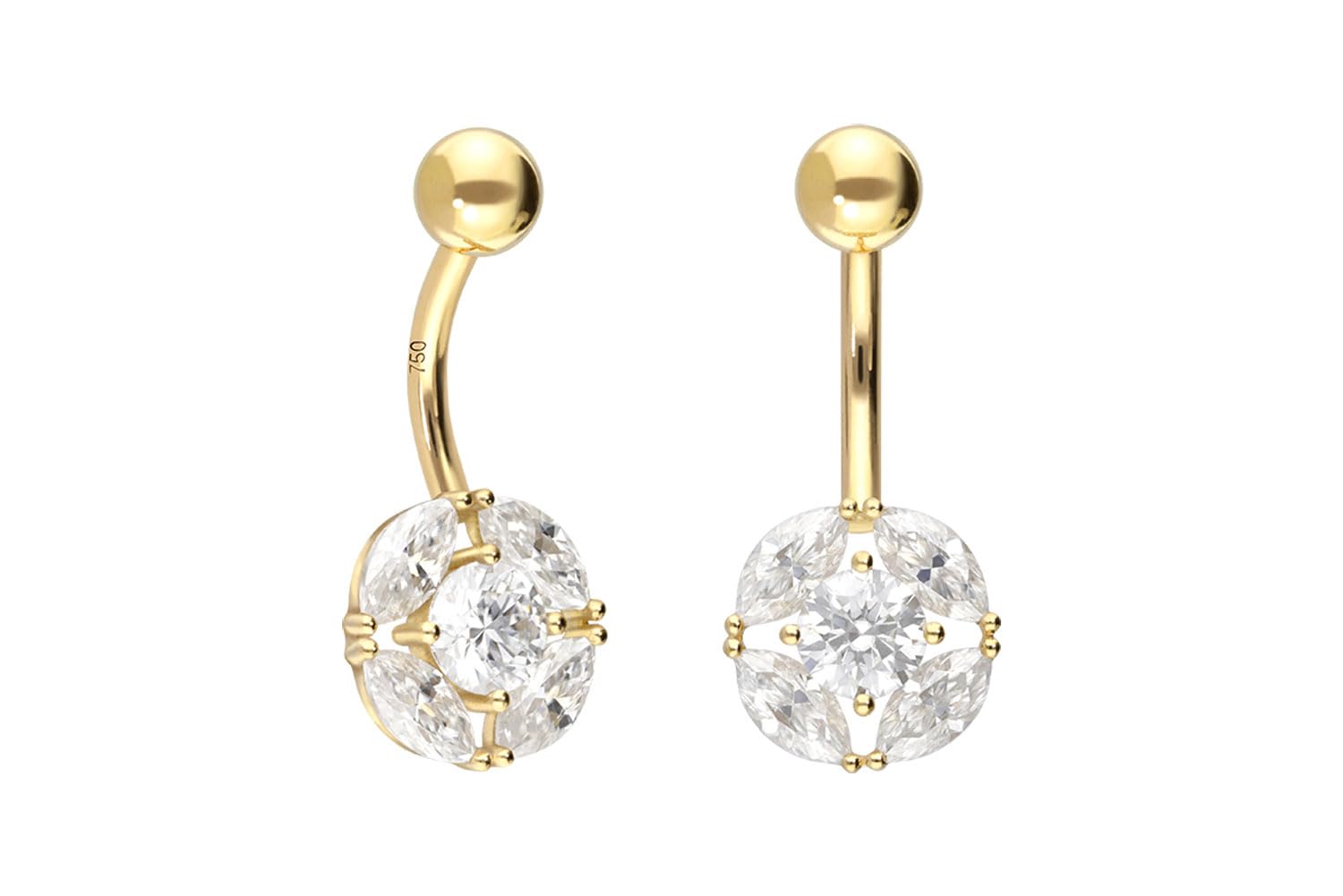 PIERCINGLINE Bauchnabelpiercing 18 Gold Bananabell MOISSANITE 750er Gold - Goldfarben