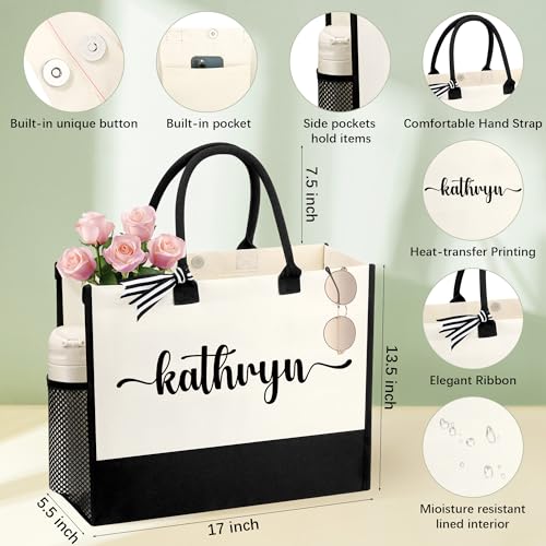 Image of Personalized Name Tote Bag for Women, Birthday Best Friend Bridesmaid Gifts for Women Canvas Initial Tote Bags