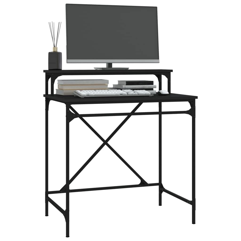 Scrivania nera 80 x 50 x 90 cm, materiale in legno e ferro, stile industriale, scrivania per computer per casa, ufficio, giochi, cameretta dei bambini, piano di lavoro stabile