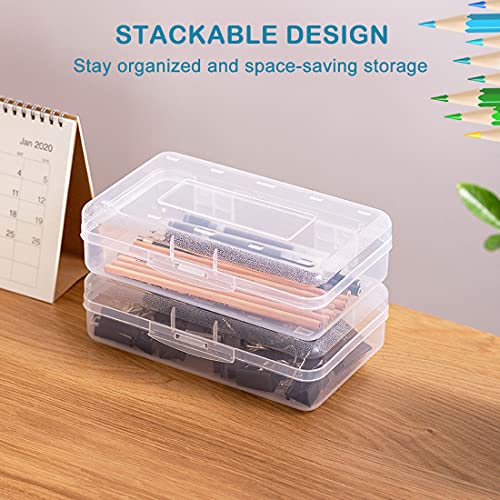 Nuozme Plastic Translucent Pencil Box for Kids, Large Capacity Pencil Cases with Snap Tight Lid, Stackable Pencil Holder Office Supplies Organizer for Pens Pencils School Supplies,1 Pack (Red)