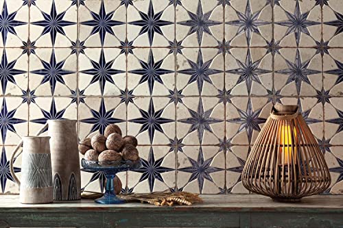 Tori Patterned Wall & Floor Tile Blue Star Pattern Vintage Style Ceramic Tile – 450x450mm, Box of 5
