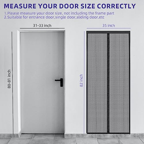 Image of Magnetic Screen Door, Self Sealing Screen Door, Heavy Duty Door Screen Magnetic Closure Keep Bugs Out, Retractable Screen Door Mesh - Pet and Kid Friendly, Hands Free Door Screen 35 inch x 82 inch