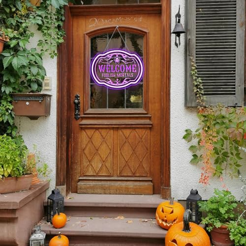 Image of Horseneon Welcome Foolish Mortals Christmas Neon Sign Haunted Mansion LED Wall Decor for Door Mab Cave Light Horror Movie Parties & Themed Bars Spooky Effect Christmas Gifts