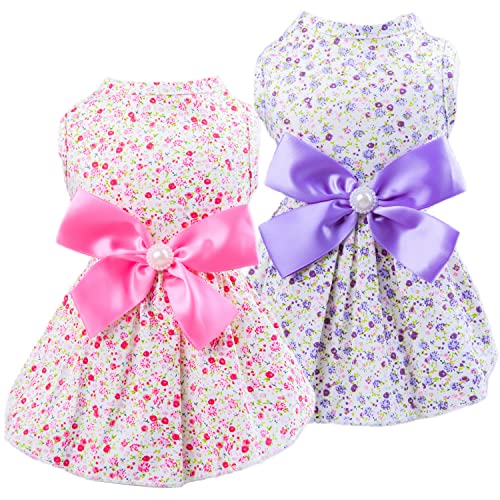 Msnfoasm 2-Pack Floral Pet Dog Dress,Pet Vest Shirt, Cutie Doggie Dresses,Pet Cats Apparel With Bowknot,Pink & Purple,Xs #TOP5