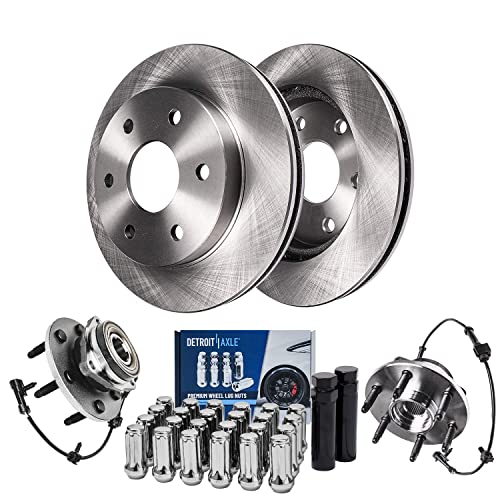 Image of Detroit Axle - 305mm Front Disc Rotors Wheel Hubs + 24pc Wheel Lug Nuts w /keys Replacement for Escalade ESV EXT Express Silverado Suburban Savana Sierra Yukon XL 1500
