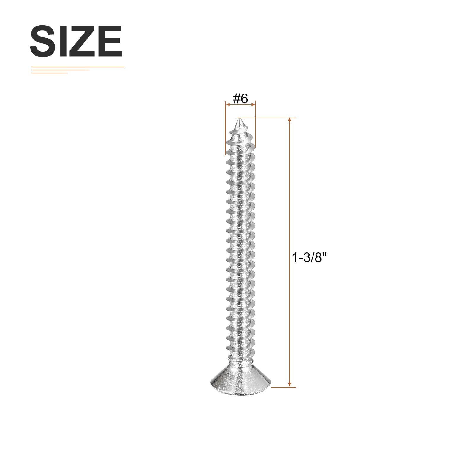 DTGN 100Pcs #6x1-3/8" Flat Head Wood Screws, 304 Stainless Steel Phillips Self Tapping Screws - Good for Woodworking Furniture - Silver - Image 2