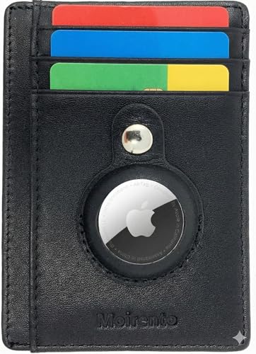 MOIRENTO Portefeuille fin Airtag Parent, cuir noir, S, Minimaliste