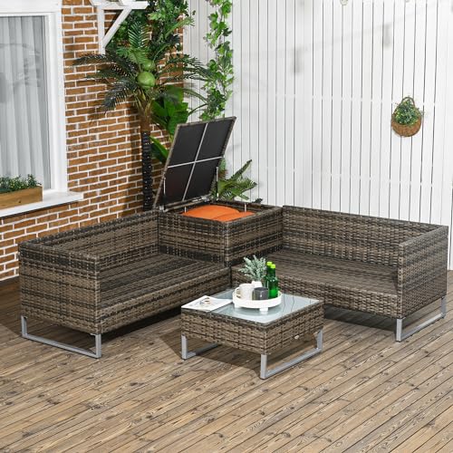 Outsunny 4 Seater Rattan Corner Sofa Set, Wicker Rattan Garden Furniture Set with Loveseats, Tables, Cushions for Outdoor, Patio, Orange 8 Outsunny 4 Seater Rattan Corner Sofa Set, Wicker Rattan Garden Furniture Set with Loveseats, Tables, Cushions for Outdoor, Patio, Orange - Image 8