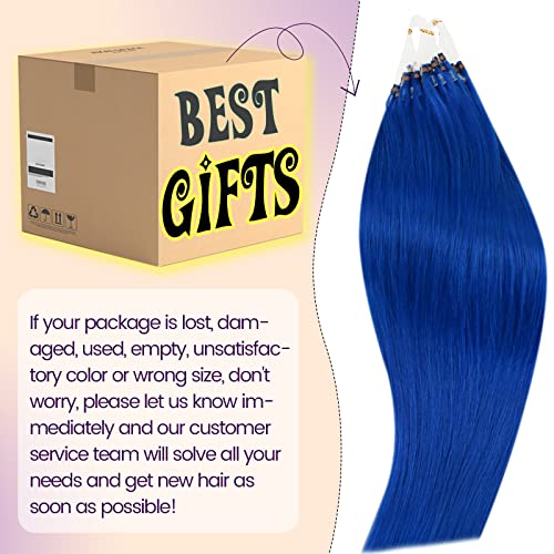 RUNATURE Micro Loop Hair Extensions Real Human Hair Blue Hair Extensions Micro Ring Hair Extensions Colored Blue Human Hair Extensions 14 Inch 25g/25strands - Image 4