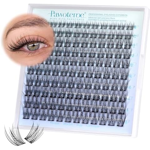 Pawotence Wispy Lash Clusters Natural Eyelash Clusters 8-16mm Individual Lashes Extension DIY Cluster Eyelash Extensions 120pcs C Curled False Eyelashes Cluster Lashes with Soft Thin Band Cover
