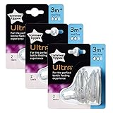 Tommee Tippee Ultra 3 meses + 6 Pack Medium tetinas de silicona flujo libre de BPA esterilizador de microondas y lavavajillas.