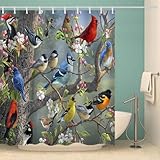 RFFLUX 3D Vogel Duschvorhänge 120x180 cm Polyester Vogel Duschvorhang Anti Schimmel mit 12 Haken Anti-Bakteriell Waschbar Wasserdicht Badvorhänge für Badezimmer（Stil 30-14）