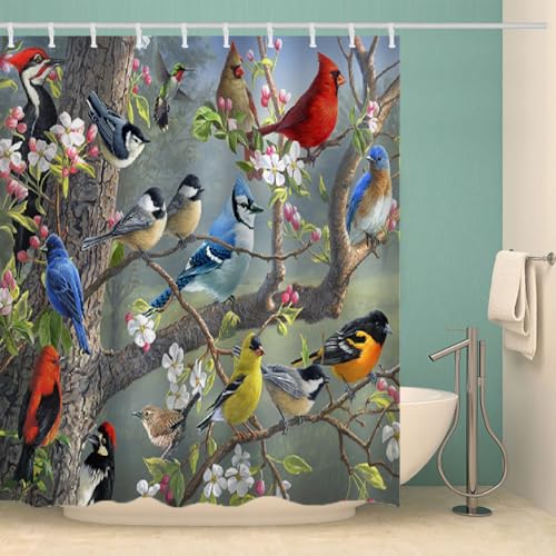 RFFLUX 3D Vogel Duschvorhänge 120x180 cm Polyester Vogel Duschvorhang Anti Schimmel mit 12 Haken Anti-Bakteriell Waschbar Wasserdicht Badvorhänge für Badezimmer（Stil 30-14）