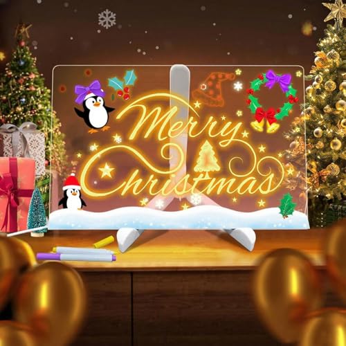 11.8"X7.9" LED Note Board with Colors, 7 Colors Acrylic Message Board with Light, LED Drawing Board Gifts for Kids, Dry Erase Board with Adjustable Stand for Office School Home Decor