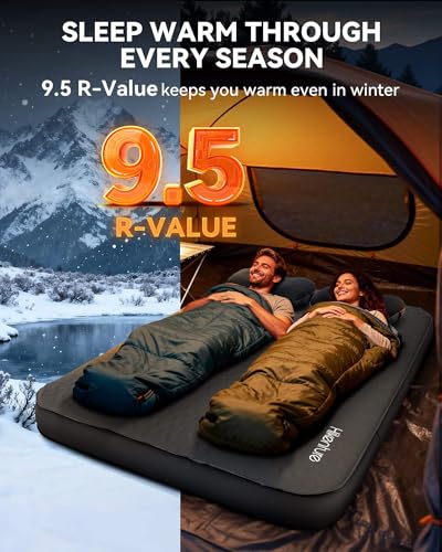 Image of Hikenture 4 inch Thick Self Inflating Sleeping Pad, Foam & Air Camping Mattress | 9.5 R-Value Insulated Sleeping Mat for All Season, Portable Camping Pad for Tent; Car; Cot; Truck, Home-like Comfort