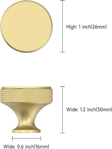 Miniatura 3 de Asidrama Paquete de 10 pomos de gabinete de cocina de oro cepillado moleteados pomos de tocador de latón pomo de cajón de latón para gabinete,
