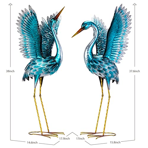 Natelf Garden Crane Statues For Outdoor, Blue Heron Decoy Garden Sculptures, Standing Metal Bird Yard Art For Patio Pond Backyard Decor(Set Of 2) #TOP2