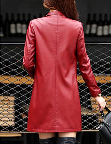 Tanming Womens PU Faux Leather Jacket Casual Lapel Long Suit Trench Coat Outerwear2