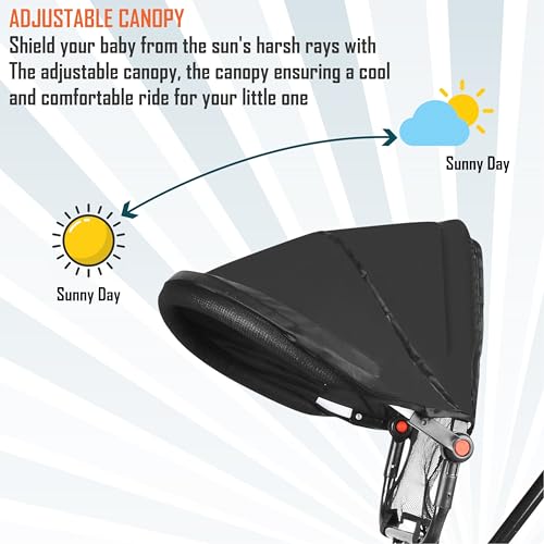 Image of BABY SMILE 4-in-1 Kids Tricycle with Adjustable Canopy, Parent Push Handle, Red and White (Black)