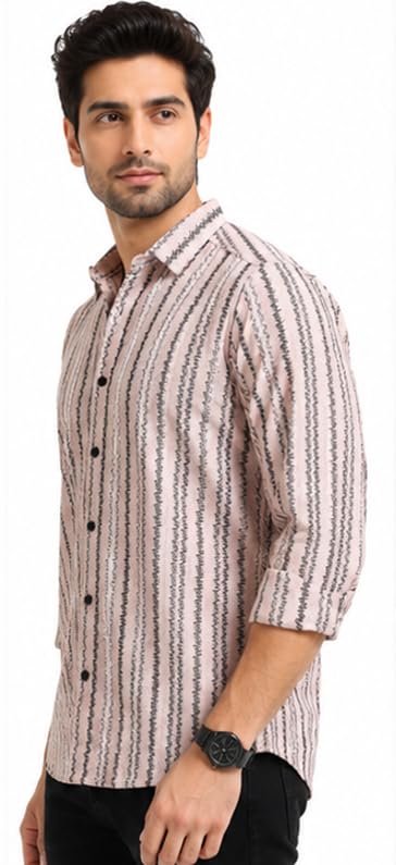Image of MOHICANS Striped Regular Fit Casual Shirt Multicolor Cotton Blend Mens Shirt