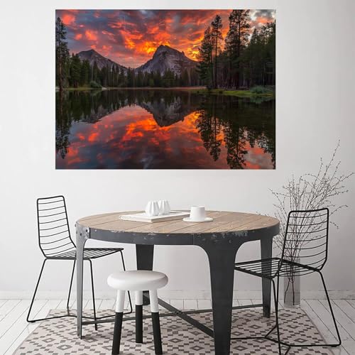 Tableau decoration murale pour masquer un mur vide grand format foret lac - 3