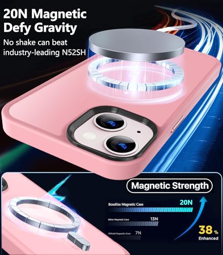 Image of BossKiss Compatible with iPhone 13 Case, [Compatible with Magsafe] [Screen+Camera Protector] Magnetic Translucent Matte Women Men Girl Protective Cover for iPhone 13 6.1 inch, Pink