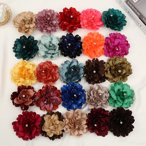 Image of Elegant Large Rose Flower Brooches Lapel Pins Handmade Dainty Satin Fabric Pearl Brooches Big Camellia Flower Brooch Pin for Women Wedding Part Dance Dress Suit Clothes Accessories Prom Jewelry